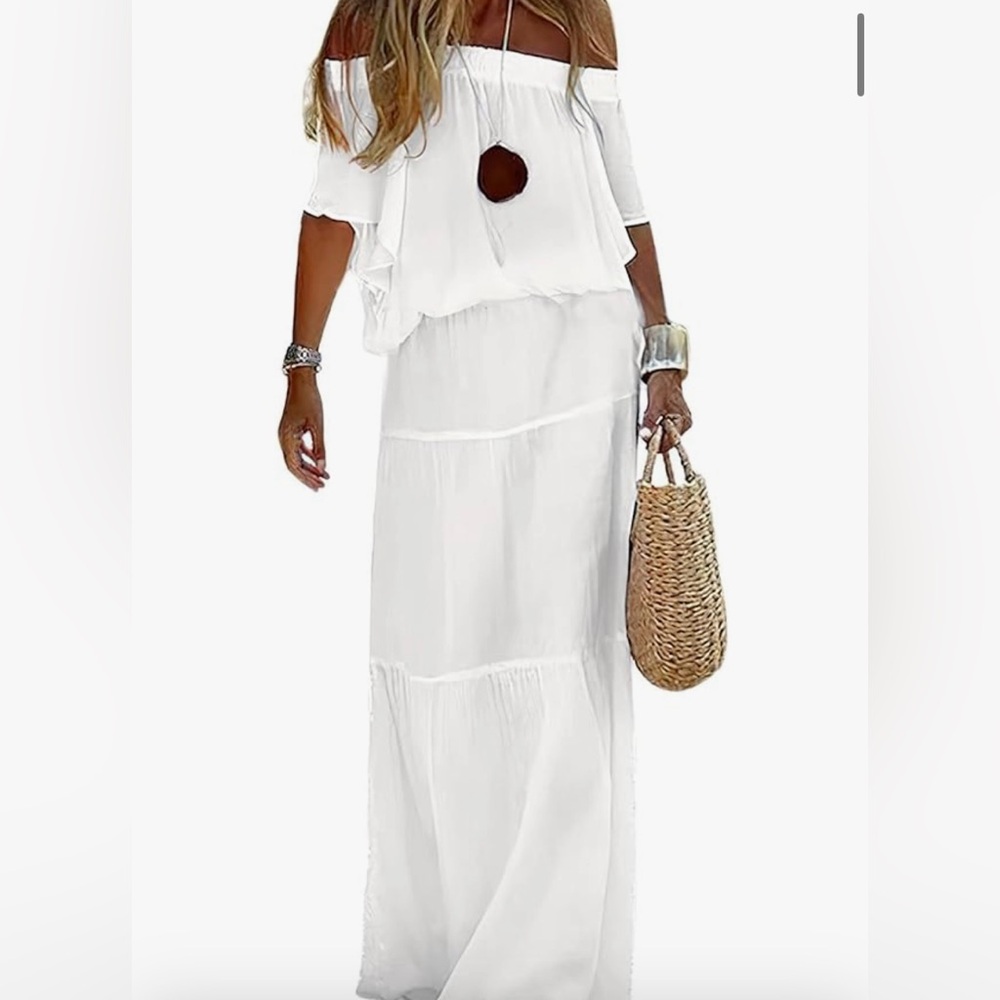 White off the shoulder we maxi dress